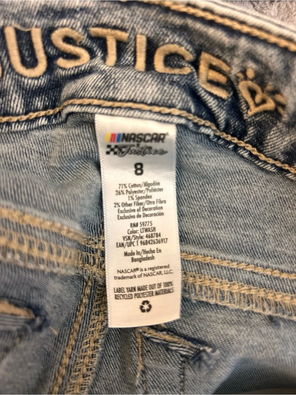Justice x NASCAR girls flare leg jeans size 8